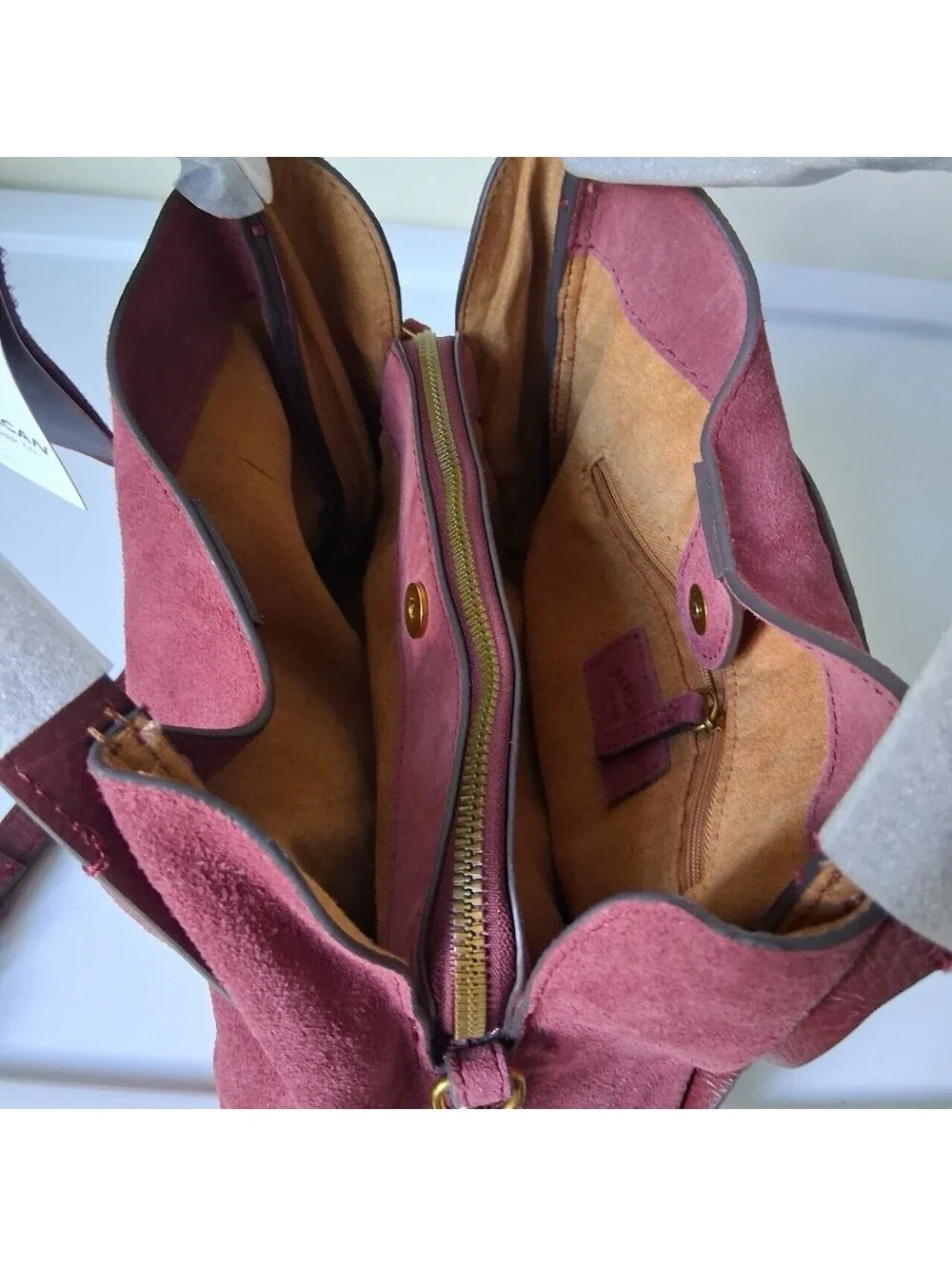 American Leather Co. Auburn Convertible Crossbody Satchel Dark Cherry Suede NWT